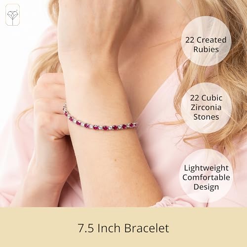 MAX + STONE 925 Sterling Silver Created Ruby Bracelet for Women | July Birthstone Ruby Bracelet | Hypoallergenic Sterling Silver Tennis Bracelets - style: Oval Cut | Cubic Zirconia