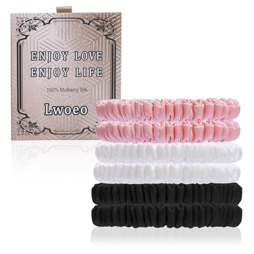 22 Momme 6PCS 100% Mulberry Silk Hair Ties Small Silk Scrunchies for Women Girls Curly Thick Thin Hair .Women's Black Cute Satin Sleepy Bulk Hair Tie Scrunchie Sleep Style 19 - color: Small Silk Hair ties-19
