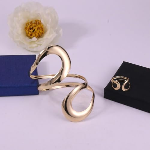 Todenb Gold Bracelets for Women Trendy Chunky Bracelets Gold Big Bracelet Ring Set Fashion Cuff Bracelet A-Gold