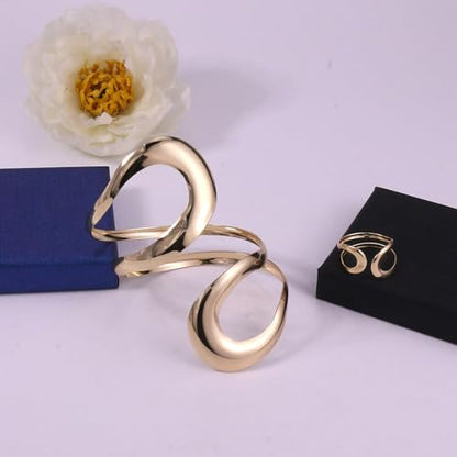 Todenb Gold Bracelets for Women Trendy Chunky Bracelets Gold Big Bracelet Ring Set Fashion Cuff Bracelet A-Gold