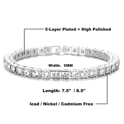 HH BLING EMPIRE 14K Gold and Silver Bracelets Diamond Tennis and Cuban Link Bracelet for Men Women Hip Hop Jewelry - color: 1 row tennis-Silver, size: 8.5"