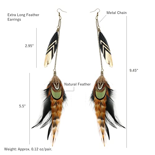 RUOFFETA Long Feather Earrings for Women, Boho Bohemian Earrings Multicolor Tassel Handmade Feather Earrings for Women Dangling - style: Style K