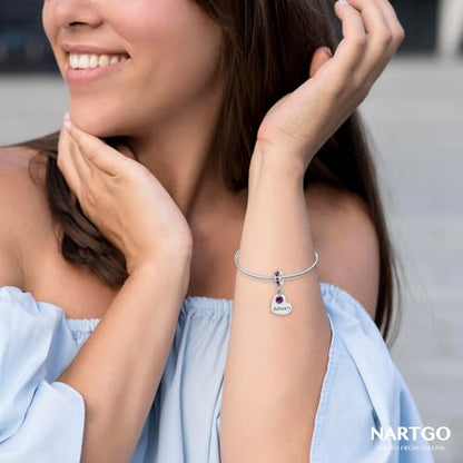 NARTGO January-December Birthstone Birthday Charm Heart Dangle Beads Jewelry Gift for Women Compatible with Pandora Bracelets & Necklaces - style: February Birthstone