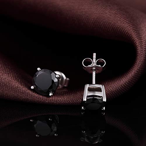 Jiamiaoi 18K White Gold Plated Stud Earrings 925 Sterling Silver Round and Square Cut Princess Cut 5A+ Cubic Zirconia Stud Earrings 4mm to 8mm Fashion Jewelry for Men Women - color: D-Round Cut Black, size: 6mm