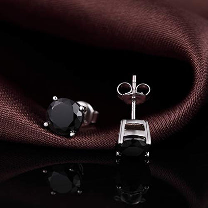 Jiamiaoi 18K White Gold Plated Stud Earrings 925 Sterling Silver Round and Square Cut Princess Cut 5A+ Cubic Zirconia Stud Earrings 4mm to 8mm Fashion Jewelry for Men Women - color: D-Round Cut Black, size: 6mm