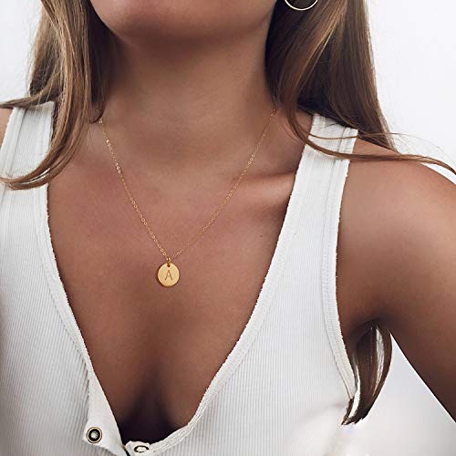 Valloey Rover Initial Necklaces for Women 14K Gold Plated Dainty Letter Necklce Round Coin Disc Pendant Double Side Engraved A-Z Necklace Personalized Jewelry Gift for Women - color: H