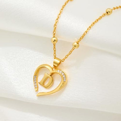 Cicy Bell Womens Heart Initial Necklace 18k Gold Plated | Personalized Letter Pendant, 17.7'' with 2'' Extender - color: Style 2-D-Gold