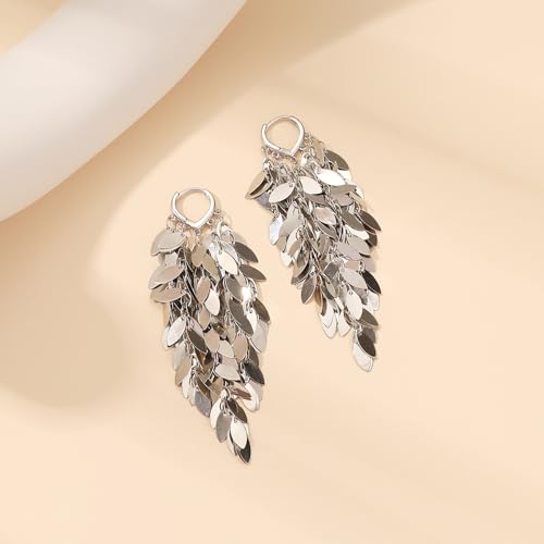 Long Dangle Earrings For Women, Fringe Chandelier Earrings Punk Metal Chain Earrings Hypoallergenic Lightweight Tassel Drop Earrings - color: Fringe-Silver