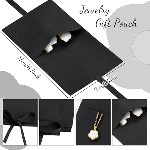 Lucky Flower Alloy Jewelry, Lucky Flower Design Necklace Earrings Bracelet Bangle Ring Jewelry Set, Clover Gold Plated Chain Wrap Ornament & Plush Pouch for Women - color: White
