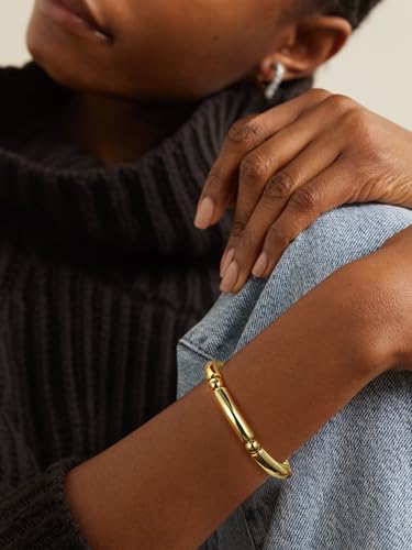 Gold Chunky Bangles Bracelets For Women 14k Gold Plated Stack Layered Curved Bamboo Tube Stretch Bracelets Gift Jewelry - color: 1pcs Gold-8mm
