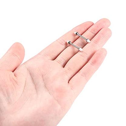 GAGABODY G23 Titanium Pair 14G Nipple Rings Tongue Jewelry Bridge Piercing | Internal Threaded Used in Nipple,Tongue,Bridge 14G Length from 12mm to 18mm Lightweight Daily Wear for Unisex Sensitive Skin - color: STYLE1B-Silver+Bullet White Opal, size: 14G+