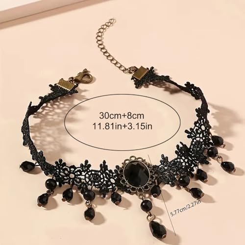 Fesciory Black Necklaces for Women, Adjustable Layered Velvet Leather Lace Collar Necklace, Goth Jewelry Gifts. - color: Black Crystal