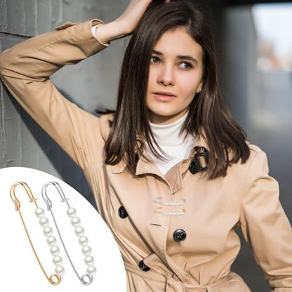 6 Pcs Faux Pearl Brooch Pins Decorative Safety Pins Pants Clips to Tighten Waist Sweater Shawl Clips Large Shawl Pins for Women Clothing Dress Pants Skirt Accessories Waist Extender Decoratine Pins