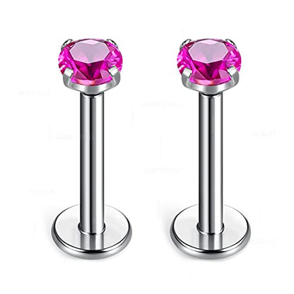 BelezaDosas G23 Titanium Labret Studs Threadless 16G Lip Rook Lobe Tragus Helix Cartilage Push Back Earring Piercing Jewelry - style: 1 pair Ruby