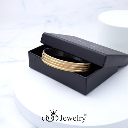 555Jewelry 12mm Wide Stainless Steel Solid Slip On Bangle Bracelet for Women With Small Wrist - color: Sandblast Multicolor (Large)