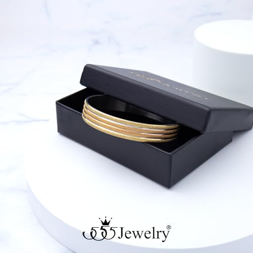 555Jewelry 12mm Wide Stainless Steel Solid Slip On Bangle Bracelet for Women With Small Wrist - color: Sandblast Multicolor (Large)
