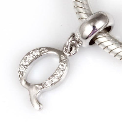925 Sterling Silver Charms Alphabet Beads fit Pandora Charm Bracelets A-Z Letter Initial Spacer Dangle Clear CZ Stone Authentic for Snake Chain Bracelets - color: Q