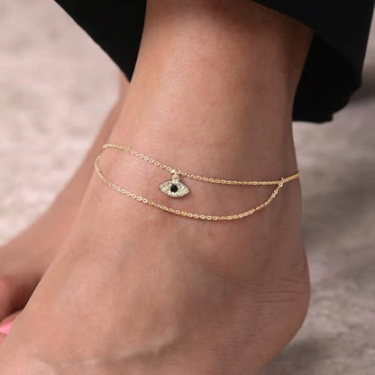 NIXMAX Gold Anklets for Women, Waterproof Chain Trendy Ankle Bracelets | Non Tarnish, Adjustable Fit, 14K Gold Plated, Dainty Layered Looks, Summer Beach Vacation Body Jewelry, Gifts for Women - color: Gold-Evil eye