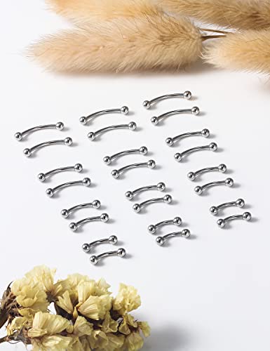 20G 16G 14G 12G Eyebrow Piercing Jewelry Surgical Steel Curved Barbell Eyebrow Ring Vertical Labret Lip Jewelry Rook Daith Earrings Piercing Jewelry for Women Men 6mm 8mm 10mm 12mm 14mm - color: 16G-Silver