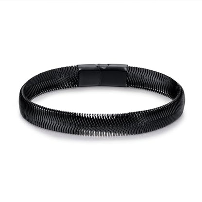 Mens Bracelet-Stainless Steel Magnetic Clasp Franco Chain Bracelets for Men - color: D-Black