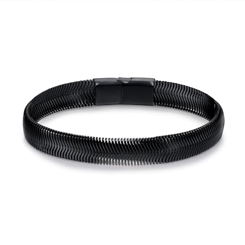 Mens Bracelet-Stainless Steel Magnetic Clasp Franco Chain Bracelets for Men - color: D-Black