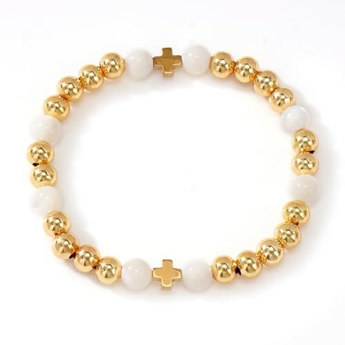 5Pcs Stack Gold Plated Ball Beaded Bracelets Set for Women, Boho Handmade Colorful Glass Pearl Stretch Accessories Jewelry, Summer Beach Daily Wear Holiday Friendship Gift - color: Freshwater Pearl