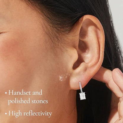 NADRI Cushion Cut CZ Leverback Earrings - color: Emerald - Rhodium