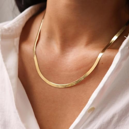 LUCA SMITH Gold Chains for Women & Men, 14K Gold Foxtail Chain Necklace Herringbone Chain Necklace Flat snake Chains 14K Gold Simple Layered Fashion Jewelry Gift for Women 18in 20in 22in 24in - size: 22in, style: Herringbone Chain-Premium Style