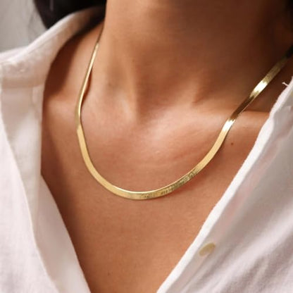 LUCA SMITH Gold Chains for Women & Men, 14K Gold Foxtail Chain Necklace Herringbone Chain Necklace Flat snake Chains 14K Gold Simple Layered Fashion Jewelry Gift for Women 18in 20in 22in 24in - size: 22in, style: Herringbone Chain-Premium Style