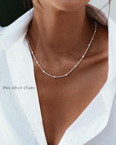 FUNEIA 925 Sterling Silver Necklace for Women Trendy Dainty Real Silver Chain Necklace Simple Thin Box Chain Beaded Chain Snake Chain Herringbone Necklaces Jewelry 14/16/18 Inch - color: 1.5mm Beaded Chain