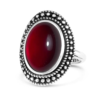 Retro Sterling Silver Stone Ring,Antique Natural Real Oval Crystal Quartz Gemstone Boho Bohemian Ring Jewelry for Women - color: A18_Garnet