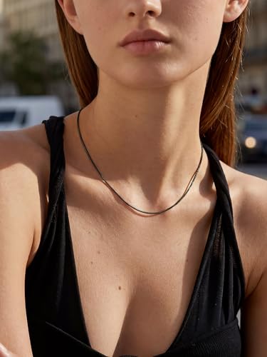 KeyStyle Round Snake Chain Necklace for Women, Hypoallergenic Jewelry Gift | 14K Gold Plated/Rose Gold/Silver/Black Stainless Steel Chain, 1/1.2/1.5/2mm, 14/16/18/20/22/24/26/28/30"+ 2" Extension - color: 1.2mm Black, size: 28 Inch