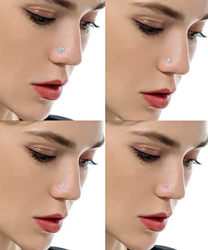9Pcs Nose Rings Stud L Bone Screw Shaped Nose Ring Flower CZ Snowflake Butterfly Screw Nose Stud Body Piercing Jewelry for Women Men 20G Silver Gold Rose Gold Tone - color: F:Silver Tone&L Shaped