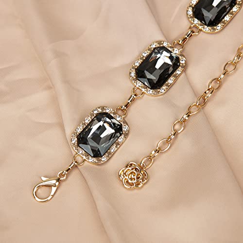 ILuvatar Green Glass Diamond Chain Belt - Metal Women's Western Style Dress Belt - color: Gold-s-black