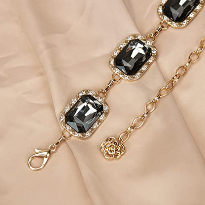 ILuvatar Green Glass Diamond Chain Belt - Metal Women's Western Style Dress Belt - color: Gold-s-black