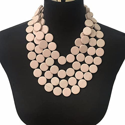 Colorful Beaded Necklace for Women,Chunky Wooden Bib Choker Necklace,Statement African Jewelry Multicolor Maroon Blue Fashion Collar Necklace - color: pink