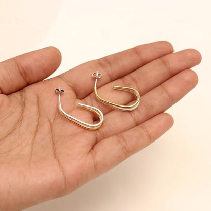 LeCalla Real 925 Sterling Silver C Hoop Earrings | Lightweight Small Hoops Italian Half Earring Hoops for Women - color: Two-Tone Oval Hoops-30mm