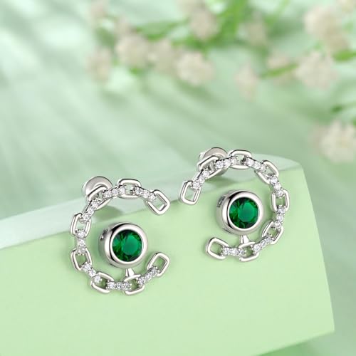 Elegant C-Shaped Crystal Stud Earrings with Birthstone Earring Silver Plated Fashion Jewelry for Women CE0003 - color: Green-May