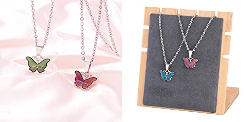 Temperature Sensing Color Changing Pendant Necklace Love Heart Butterfly Turtle Dolphin Moon Star Mood Necklace for Girl Women Gift - color: Lovely Butterfly