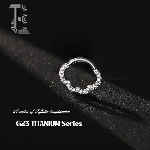 BodyBonita 16G Cloud Hinged Septum Rings - G23 Titanium Nose Rings Hoops Clicker Septum Jewelry CZ Nose Piercings Helix Tragus Rook Daith Earrings for Women Men Silver/14K Gold Plated 8mm - color: Silver-Cloud Shape