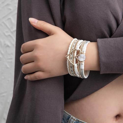 Rantanto Leather Wrap Bracelets For Women Gold Twist Lock Buckle Wrist Cuff | PU leather,Skin-friendly,Boho Stackable Wristband,Fashion Daily Jewelry,Trend Casual Party Bangle,Fit For Birthday, Holiday - color: Heart White