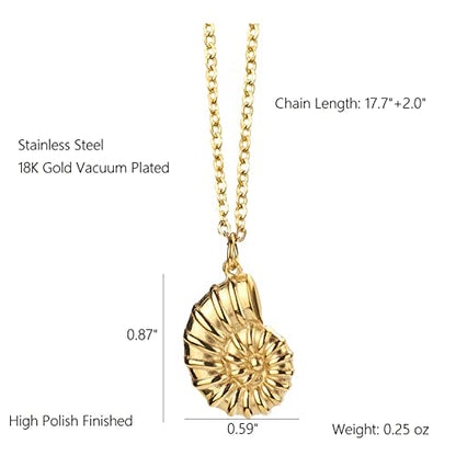 18K Gold Plated Stainless Steel Bee Honeycomb Pendant Necklace, Adjustable Y Lariat Conch/Guitar/Horseshoe Necklace for Women - color: Silver, style: Conch