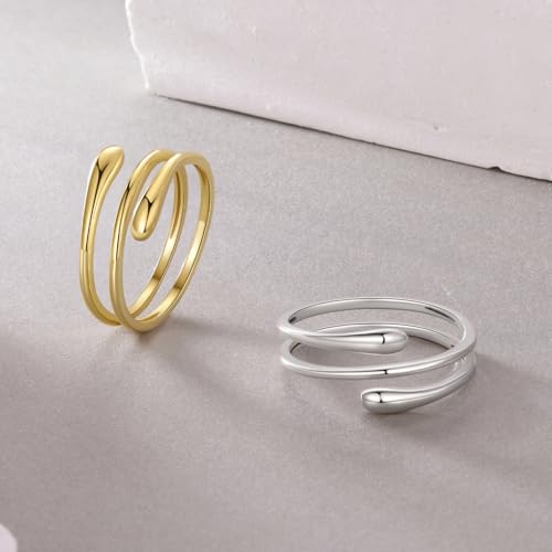 MUNDELL 925 Sterling Silver Simple Multi-layer Leaf Adjustable Ring Green Lucky Leaves Statement Ring for Women Promise Ring Fine Jewelry - color: 14K Gold