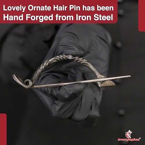 Armory Replicas™ Hand Forged Iron Hair Pin with Twisted Design – Ornate Metal Cloak or Hair Fastener | Mother’s Day, Valentine's, Birthdays | - style: Design1