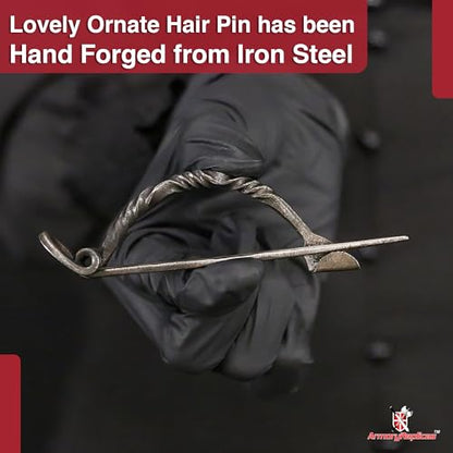 Armory Replicas™ Hand Forged Iron Hair Pin with Twisted Design – Ornate Metal Cloak or Hair Fastener | Mother’s Day, Valentine's, Birthdays | - style: Design1