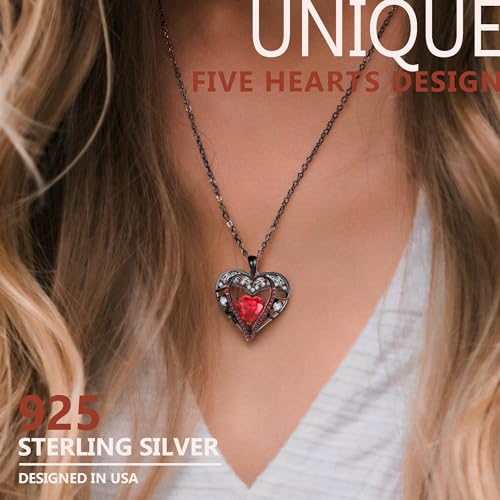 5 Heart I Love You Necklace for Women, Birthstone Crystal Pendant, Birthday Gift for Her, Wife, Mom, Rose Gold or Gunmetal Plated, 925 Sterling Silver Chain 18"+2" - color: 14-Ruby Garnet Red-GunMetal Plated