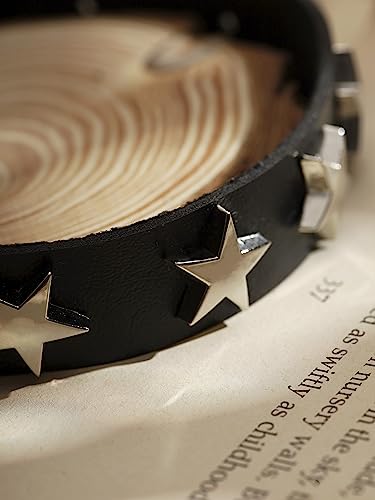 Sacina Gothic Punk Star Necklace, Black PU Leather Choker, Unisex, Zinc, Costume Jewelry, Adjustable 16.1 inches, Halloween New Year Gift