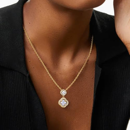 14K Gold Plated | 14K Platinum Plated Necklace for Women Necklace Earrings Set with Sparkling Zircon Inlay and Silver Post Earrings - color: Double floral necklace set silver