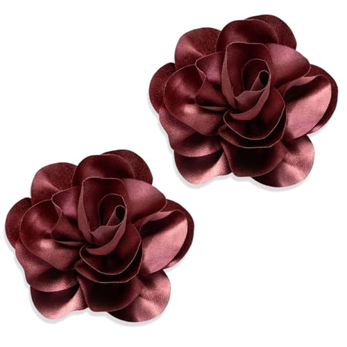 2Pack 6inch Extra Large Satin Brooches Lapel Pins Dainty Elegant Fabric Camellia Rose Flower Brooch Pin for Women Wedding Part Dance Clothes Accessories Jewelry - color: Cameo Brown