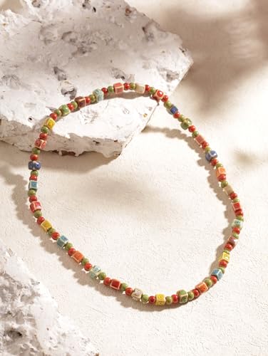 Boho Colorful Ceramic Bead Wrap Strand Bracelet for Women, Bohemian Hippie Summer Jewelry Gift - color: S03